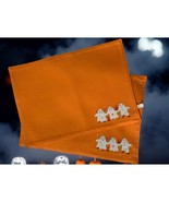 Halloween Orange Cotton Placemats Set of 2 Embroidered Ghosts Pumpkins D... - $23.08