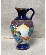 Vintage Small 7 Inch Hand Painted Blue Japanese Pitcher Vase Landscape S... - £9.67 GBP