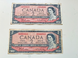 LOT OF 2-1954 - Canada two dollar bill - $2 Canadian note - £7.76 GBP
