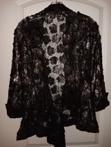 Mishca Sz. M Black W/metallic Mesh Floral Applique Tie Front Open Blouse  - $27.76