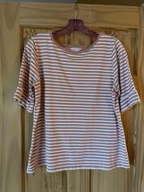 LIZ Claiborne XL Stripe Short Sleeve Top White/Pink - $123.63 MXN
