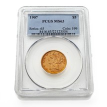1907 $5 Gold Liberty Half Eagle Graded by PCGS as MS-63! Gorgeous Coin! - £739.43 GBP