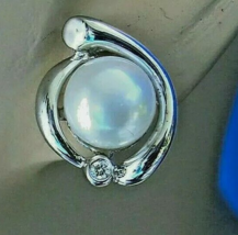 Elegant Pearl Diamond European Earrings Unique Design Deco Syle Button Studs - £1,240.51 GBP