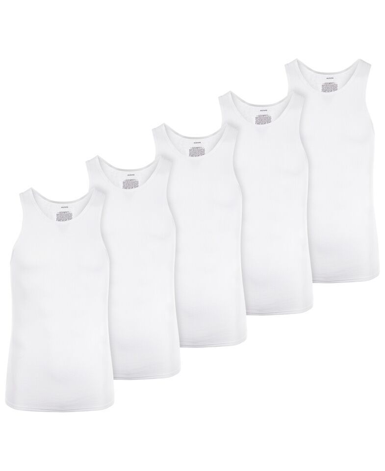 Small Medium Large ALPHANI Alfatech White Moisture Wicking 5 Pk Ribbed Tank Tops