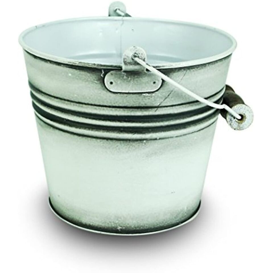 Planter With Handle, Banded Metal, Rustic White, 6-In. - $22.29