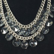 Statement Necklace Crystals Double Strand Heavy Silver Tone - £15.10 GBP