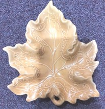 Ceramic Brown Leaf Snack Candy Cookie Dish 7" - £11.86 GBP