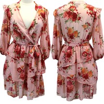 Stella &amp; Julie Womens 14 Floral Dress Peachy Pink Floral Ruffled Feminine Flirty - £17.71 GBP