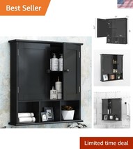 Space-Saving Black Wall Cabinet with 2 Doors and Adjustable Storage Shelves - $85.49