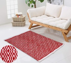 The Beer Valley Cotton Diamond Rug 21X34 Inches - Red, Reversible, Bathroom - £27.17 GBP