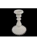Vintage Fenton Candlestick, White Milk Glass, Ruffled Silver Crest Base - $14.65