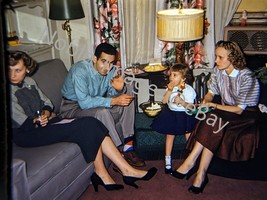 1953 Christmas Iconic MCM Family Living Room Red-Border Kodachrome 35mm Slide - £4.35 GBP
