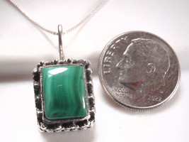 Genuine Malachite 925 Sterling Silver Rectangle Pendant with Silver Dot Accents - £8.62 GBP