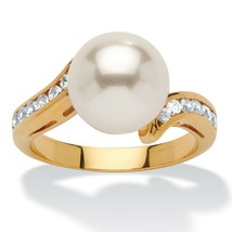 PalmBeach Jewelry Round Simulated Pearl &amp; CZ Accent Yellow Gold-Plated Ring - £25.37 GBP
