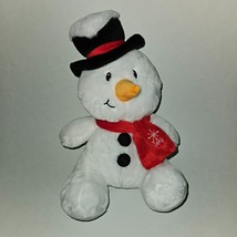 American Greetings Snowman Plush 12&quot; White Stuffed Animal Toy Hat Red Sc... - £11.69 GBP