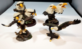 Set of 4 Eagle Figurine, Resin Sculpture, Wood Base, American Bald Eagles - £31.64 GBP