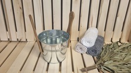 Sauna Serenity: 5-Liter Stainless Steel Bucket with Twin Wooden Handles - $47.91 CAD