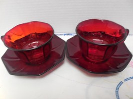 2 Imperial Glass &quot;Molly&quot; Ruby Line 725 Cup and Saucers sets- Octagon - $35.53
