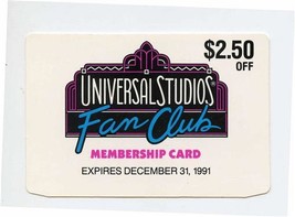 Universal Studios Fan Club Membership Card 1991 - £9.28 GBP