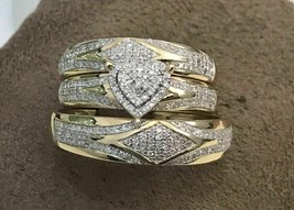 2.50 Carati Taglio Rotondo Diamanti Finti Matrimonio Trio Set Anello 14K Giallo - £144.10 GBP