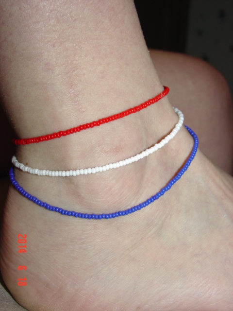 Red, White & Blue 4th of July Anklets Czech Preciosa beads (toe rings sold separ - $10.00