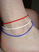 Red, White &amp; Blue 4th of July Anklets Czech Preciosa beads (toe rings so... - $10.00