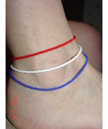 Red, White &amp; Blue 4th of July Anklets Czech Preciosa beads (toe rings so... - £7.90 GBP