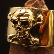 Men&#39;s Pirate Costume Pinky Ring Jolly Roger crossed Bones Skull - antiqued Brass - £18.98 GBP+