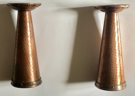 1920s Arts and Crafts Hammered Copper and Brass Pair of Candlesticks 9.5... - £781.80 GBP