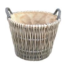 Small Round Grey Log Wicker Basket - £35.17 GBP