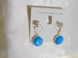 Charter Club 1-1/4&quot;Silver Tone Round Stone Dangle Drop Earrings B698 - £6.63 GBP