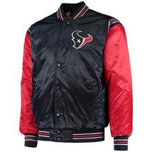 NFL Houston Texans Black Red Satin Bomber Letterman Varsity Baseball Jacket - £109.35 GBP