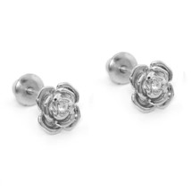 14K Bianco Argento Placcato Oro Zirconi Rosa Bambini Screwback Ragazze O... - €47,34 EUR