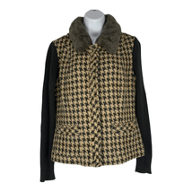 CAbi Women&#39;s Houndstooth Faux Fur Sweater Jacket Size 6 - £37.59 GBP