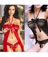 Sexy Women Bow Lingerie Set Open Front Teddy Babydoll Chemise with G-Str... - €16,33 EUR