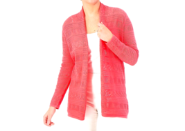 Joan Rivers Crochet Stripe Open Front Cardigan - Coral, XL - £22.54 GBP