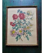 LOVELY FRAMED VINTAGE WATERCOLOR OR PRINT PEONIES FLOWERS - $27.29 CAD