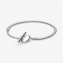 S925 Silver Moments Heart T-Bar Snake Chain Bracelet,Fits Pandora charms - $20.99