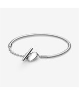S925 Silver Moments Heart T-Bar Snake Chain Bracelet,Fits Pandora charms - $28.70 CAD