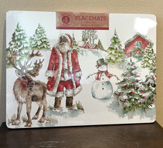Benson Mills Set of 4 Placemats Christmas Trees Santa Claus Snowman Cork - £23.91 GBP