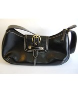 Black Handbag Purse Faux Leather Bag Tote Off White Stitching Pockets - £18.38 GBP