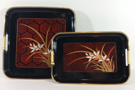 Set Of Vintage Hudson Bay Trays Japan Black Gold Wheat Honeycomb Plastic Lacquer - £16.61 GBP