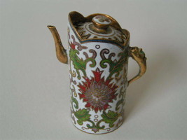 Vintage Mini Cloisonne Enamel White tea pot - $23.70