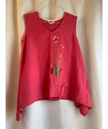 Odile Size S Dark Pink Linen Oversized sleeveless Summer Top w/ Painted ... - $24.75