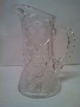 American Brilliant Cut Glass Pitcher Daisies Criss Cross Intaglio Vintage Heavy - £31.15 GBP