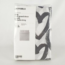 Ikea LYKTFIBBLA King Duvet Cover w/2 Pillowcases Bed Set White Gray Hear... - $43.54