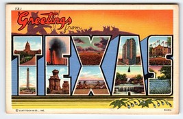 Greetings From Texas Large Big Letter Postcard Linen Unused Curt Teich U... - $10.93