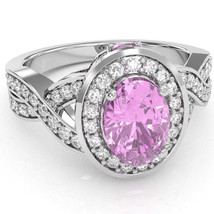 Three Stone Lab-Created Pink Sapphire Diamond Engagement Ring In 14k White Gold - £636.35 GBP