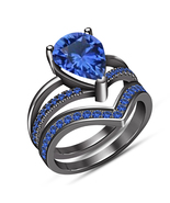 Black Gold Finish Lab-Created Blue Sapphire Bridal Set Engagement Weddin... - £80.16 GBP