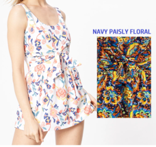 Denim &amp; Co. Beach Tie Front Swim Printed Swim Dress- Navy Paisly Floral, 16 - £19.01 GBP